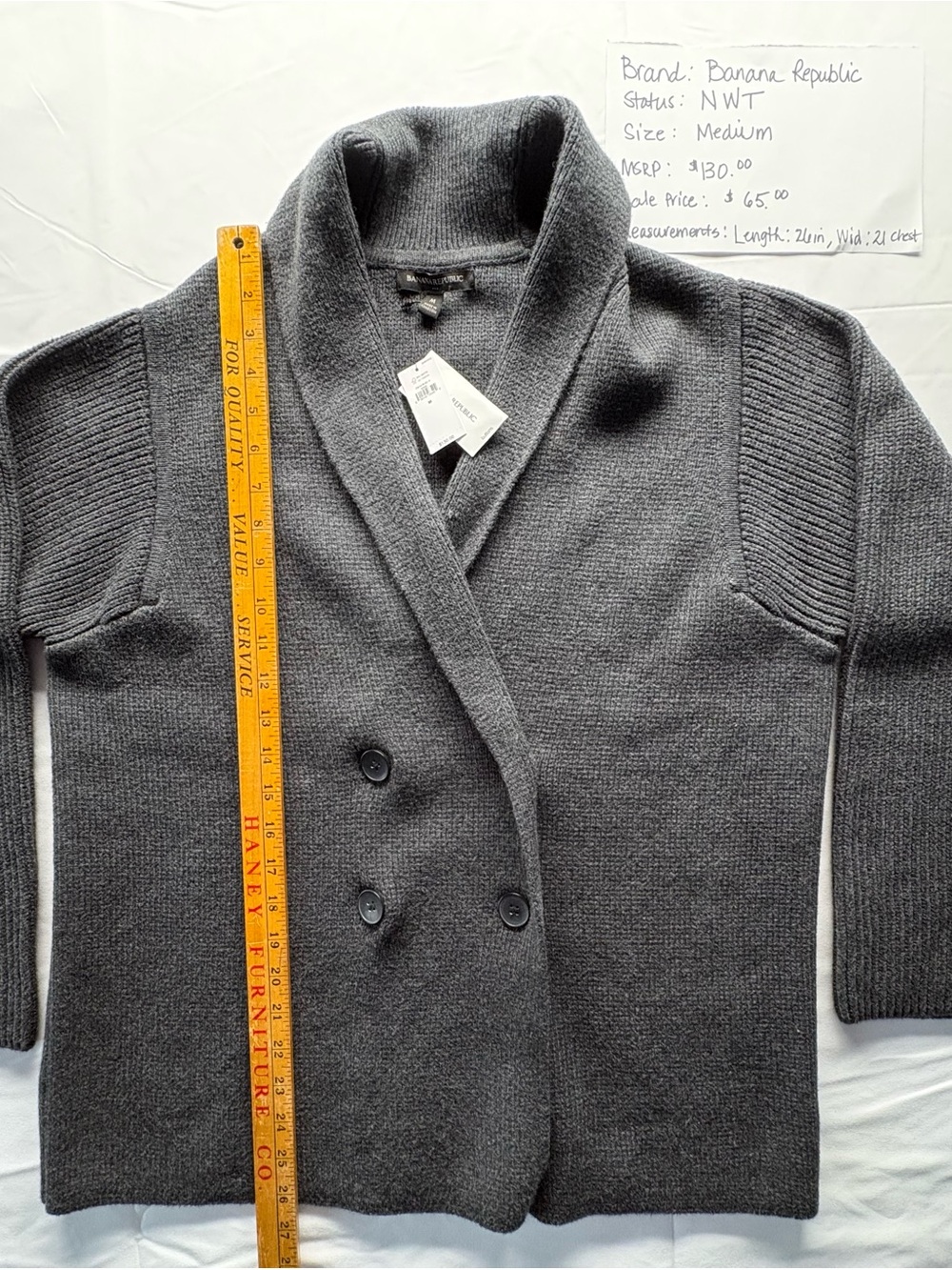 Banana Republic Men's Shawl Collar Double-Breasted Cardigan - Gray